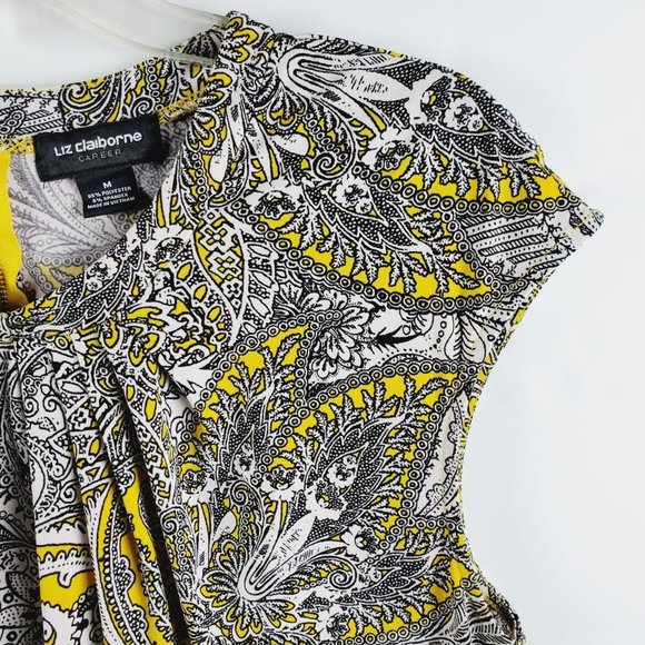 Liz Claiborne Career Short Cap Sleeved Top Yellow Black White Sz M - Picture 7 of 10